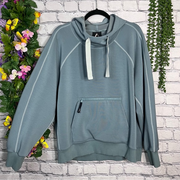 -Athleta Sage Green Hooded Pullover Sweater Size Large - Picture 2 of 15